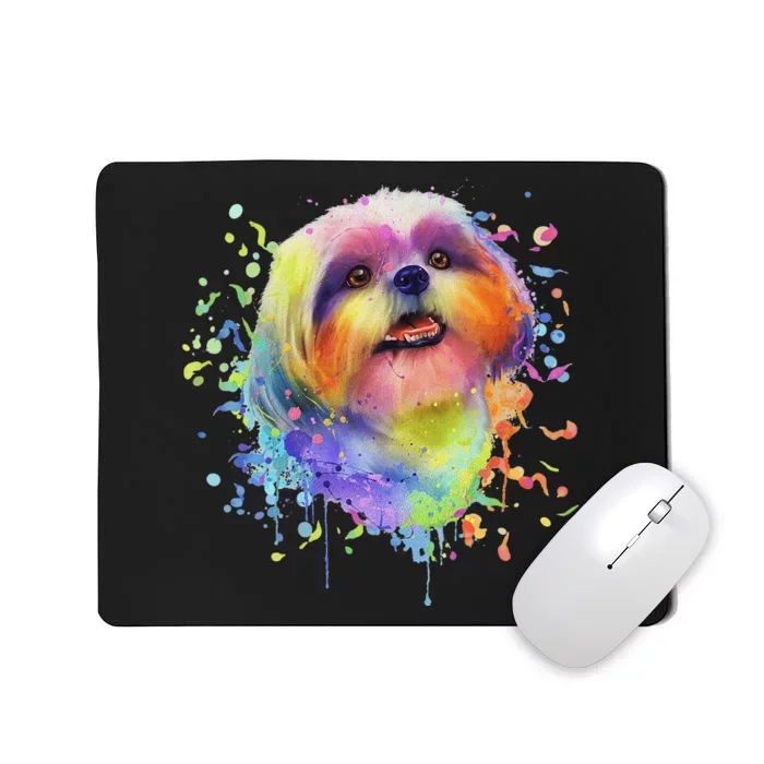 Colorful Splash Art Shih Tzu Portrait Shitzu Puppy Owner Mousepad