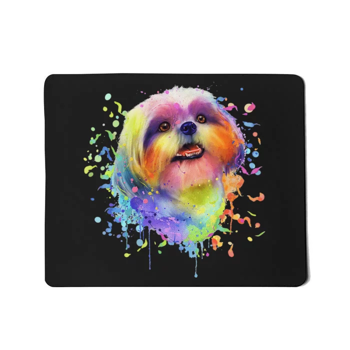 Colorful Splash Art Shih Tzu Portrait Shitzu Puppy Owner Mousepad