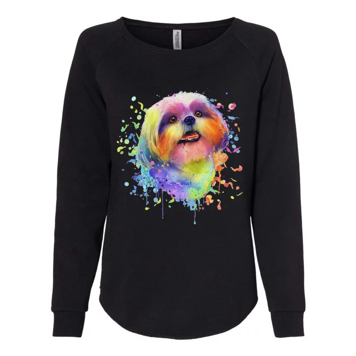 Colorful Splash Art Shih Tzu Portrait Shitzu Puppy Owner Womens California Wash Sweatshirt