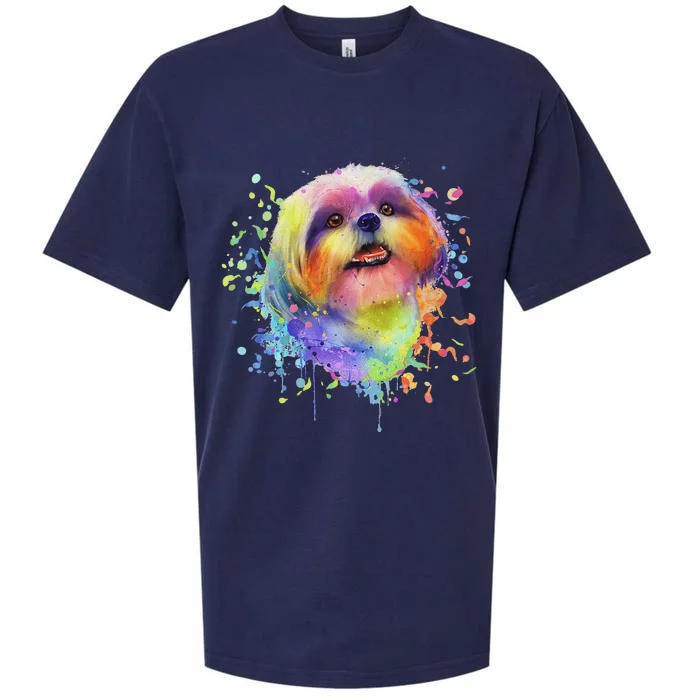 Colorful Splash Art Shih Tzu Portrait Shitzu Puppy Owner Sueded Cloud Jersey T-Shirt