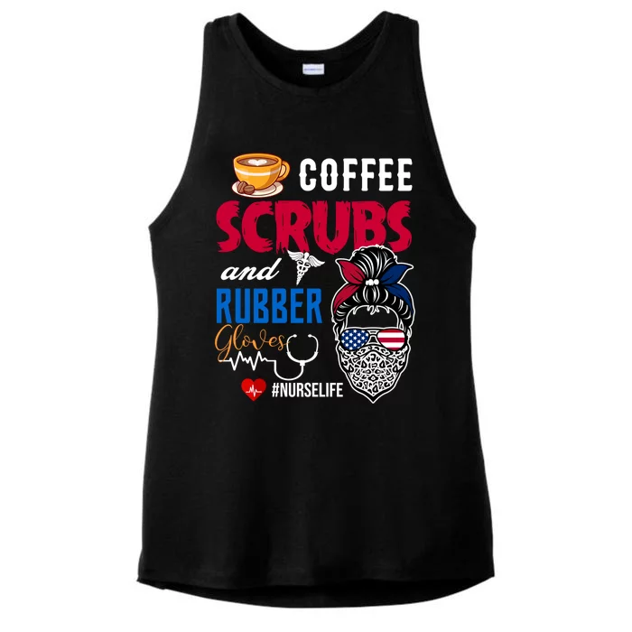 Coffee Scrubs And Rubber Gloves Nurse Life Gift Ladies Tri-Blend Wicking Tank