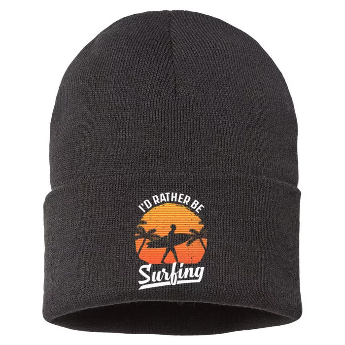 Cool Surf Art For Surfing Retro Surfer Sunset Sustainable Knit Beanie