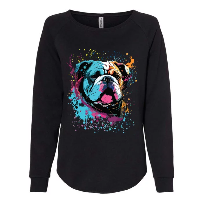 Colorful Splash Art English Bulldog Portrait Puppy Owner Womens California Wash Sweatshirt