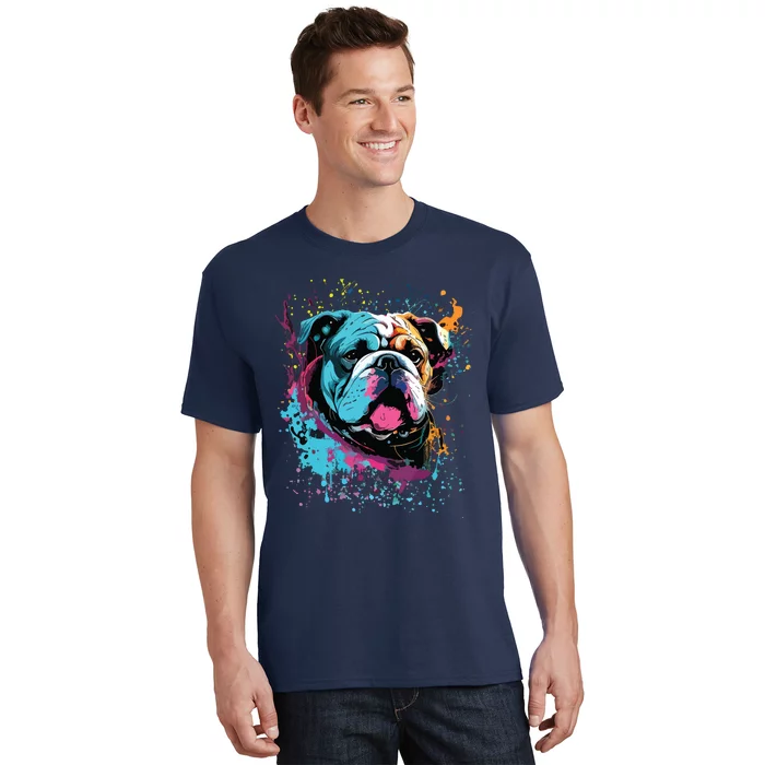 Colorful Splash Art English Bulldog Portrait Puppy Owner T-Shirt