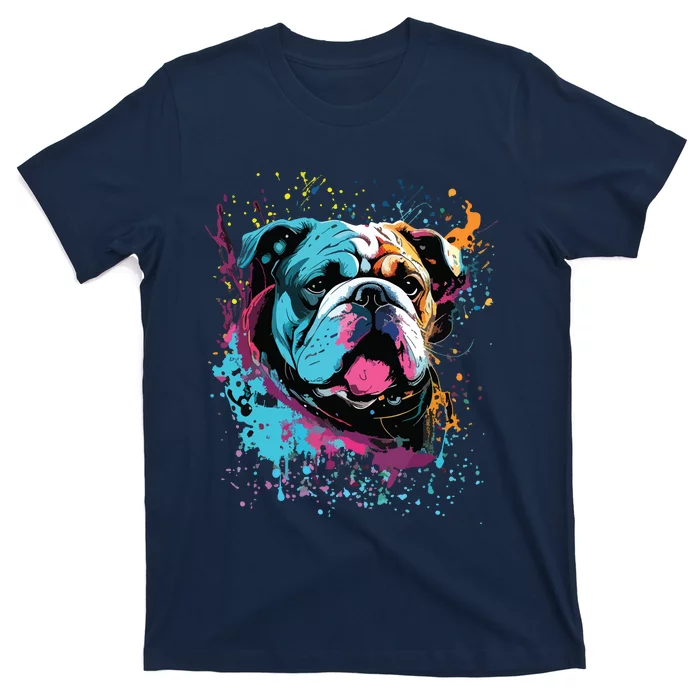 Colorful Splash Art English Bulldog Portrait Puppy Owner T-Shirt