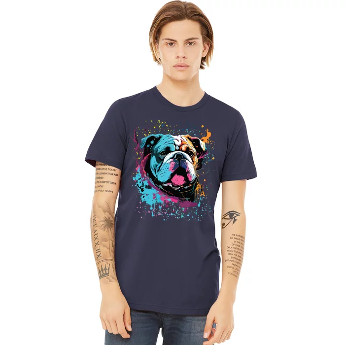 Colorful Splash Art English Bulldog Portrait Puppy Owner Premium T-Shirt