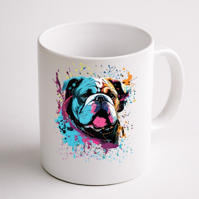 Colorful Splash Art English Bulldog Portrait Puppy Owner Front & Back Coffee Mug