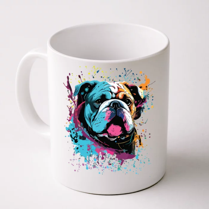 Colorful Splash Art English Bulldog Portrait Puppy Owner Front & Back Coffee Mug