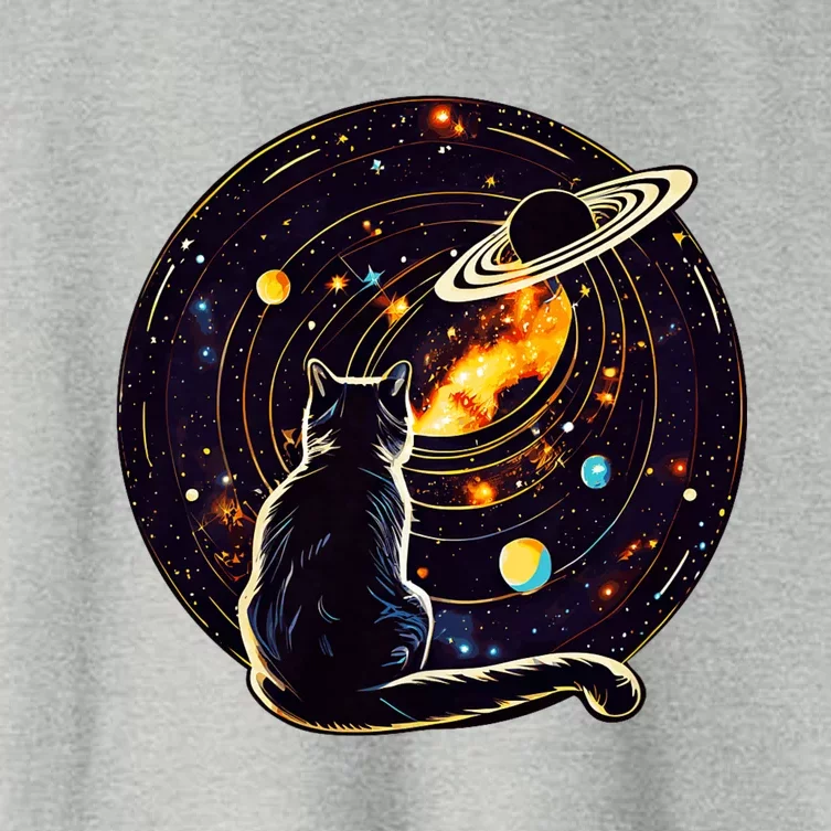 Cat Staring At Planet Saturn Cat Dad Cat Lover Women's Crop Top Tee