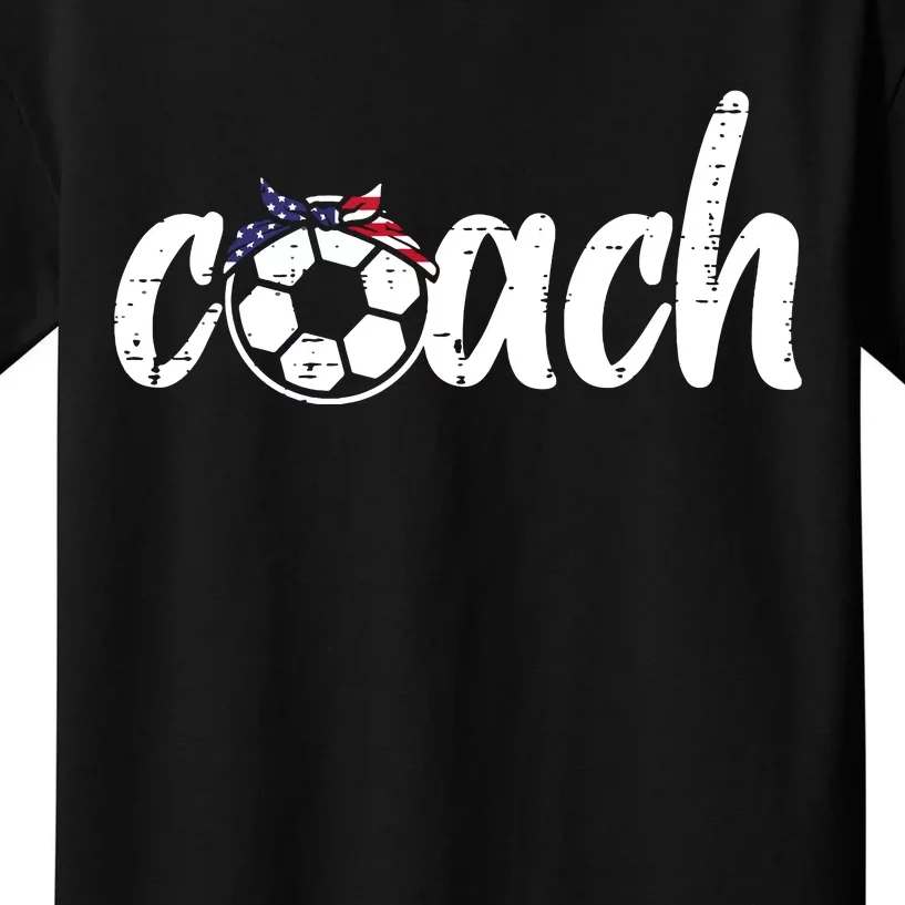 Coach Soccer American Flag Bandana Football Women Girl Mom Kids T-Shirt