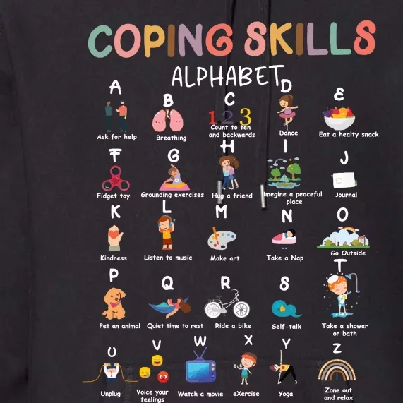 Coping Skills Alphabet School Counselor Premium Hoodie