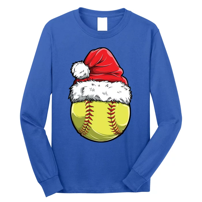 Christmas Softball Ball Santa Hat Xmas Catcher Pitcher Gift Long Sleeve Shirt