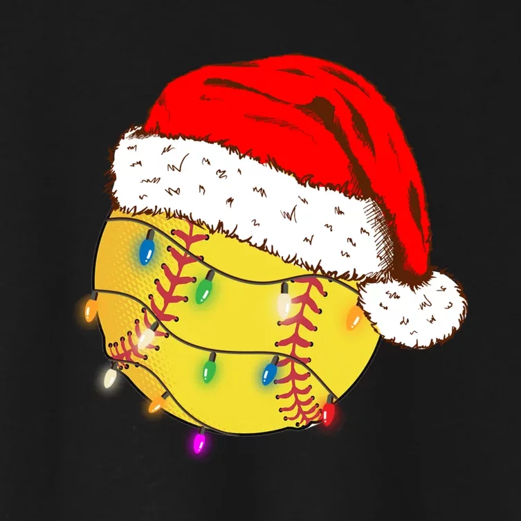 Christmas Softball Ball Santa Hat Funny Sport Xmas Boys Women's Crop Top Tee