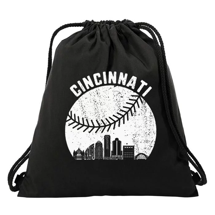 Cincinnati Skyline Baseball Vintage Cincinnati OH Baseball Drawstring Bag