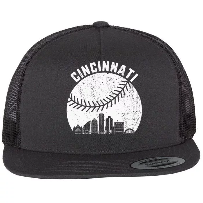 Cincinnati Skyline Baseball Vintage Cincinnati OH Baseball Flat Bill Trucker Hat