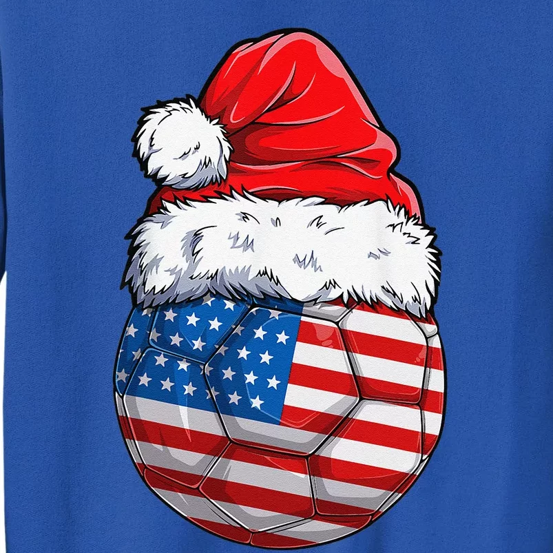 Christmas Soccer Ball Santa Hat USA Flag Xmas American Sweatshirt