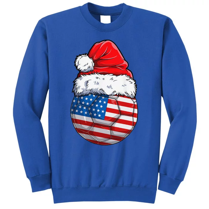 Christmas Soccer Ball Santa Hat USA Flag Xmas American Sweatshirt