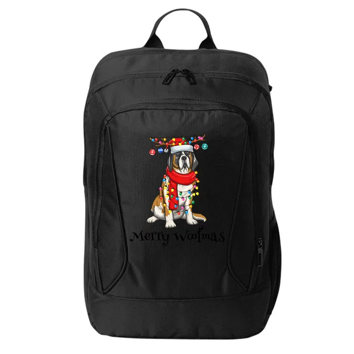 Christmas Saint Bernard Dog Holiday Lights Merry Woofmas Gift City Backpack