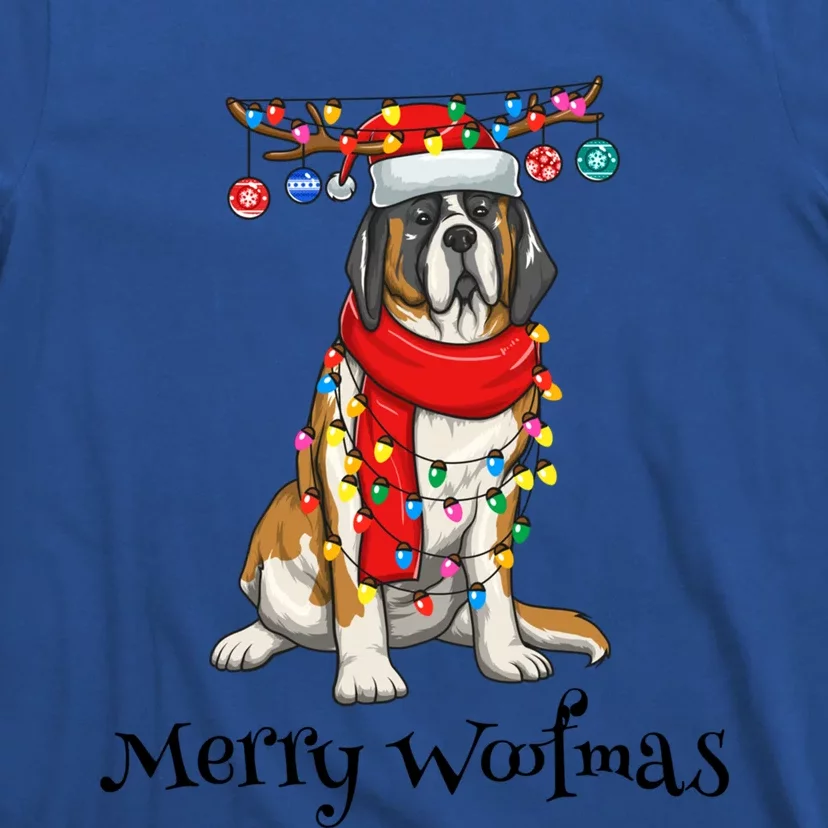 Christmas Saint Bernard Dog Holiday Lights Merry Woofmas Gift T-Shirt