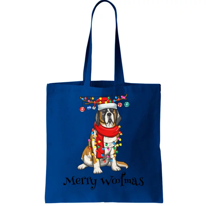 Christmas Saint Bernard Dog Holiday Lights Merry Woofmas Gift Tote Bag