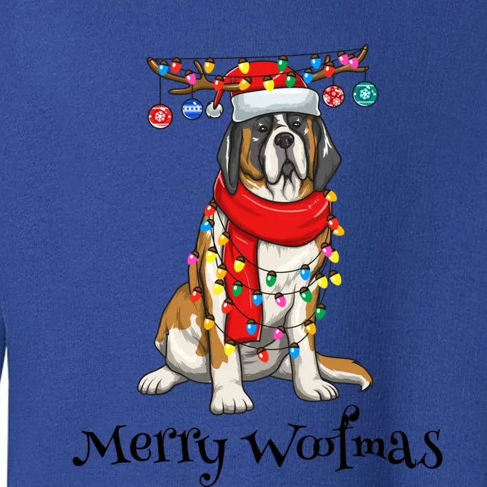 Christmas Saint Bernard Dog Holiday Lights Merry Woofmas Gift Toddler Sweatshirt