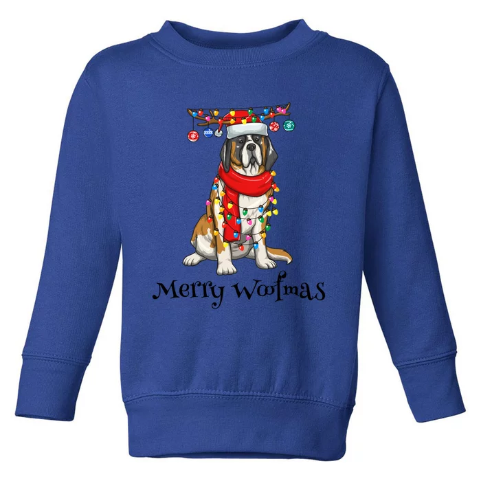 Christmas Saint Bernard Dog Holiday Lights Merry Woofmas Gift Toddler Sweatshirt