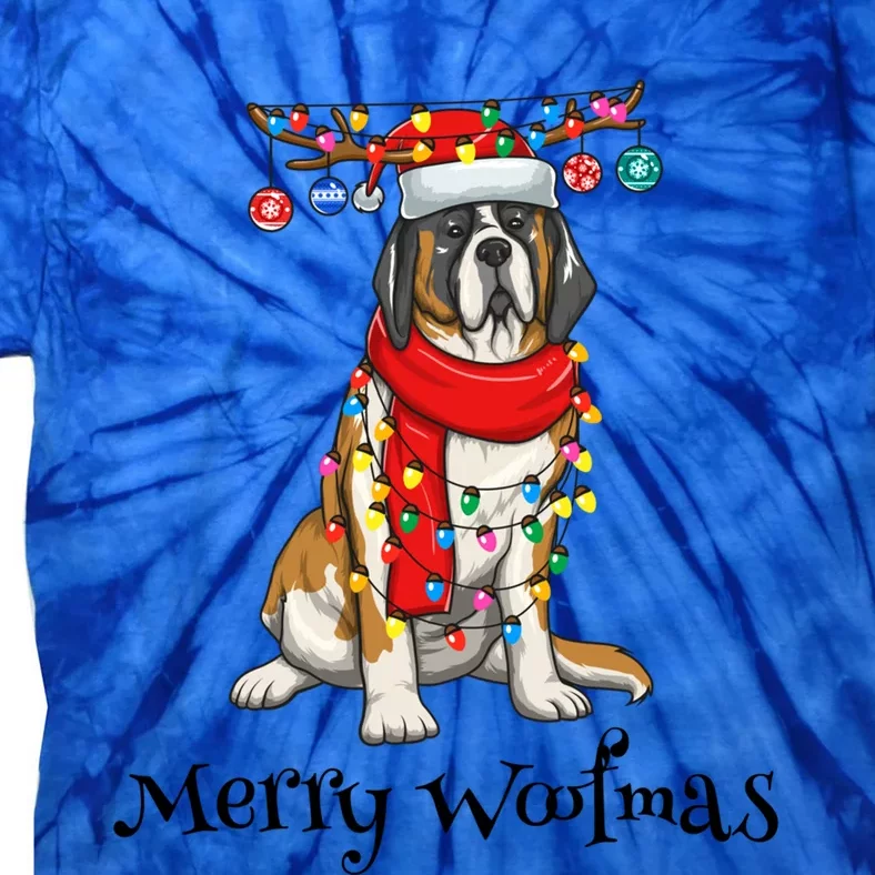 Christmas Saint Bernard Dog Holiday Lights Merry Woofmas Gift Tie-Dye T-Shirt