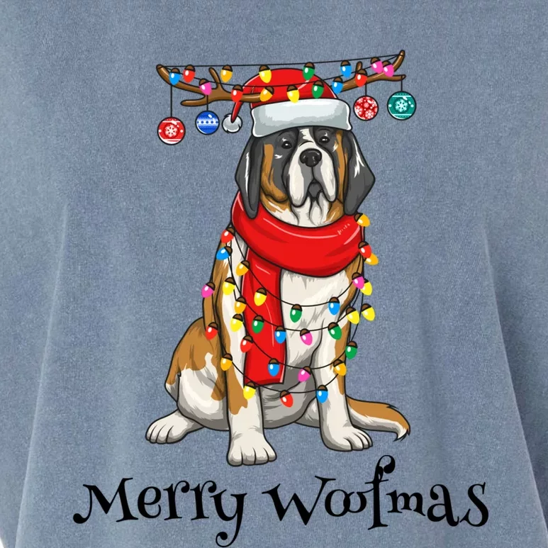 Christmas Saint Bernard Dog Holiday Lights Merry Woofmas Gift Garment-Dyed Women's Muscle Tee