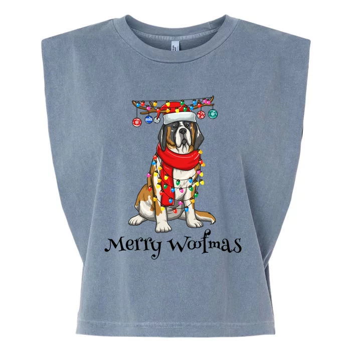 Christmas Saint Bernard Dog Holiday Lights Merry Woofmas Gift Garment-Dyed Women's Muscle Tee