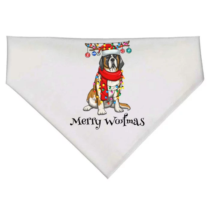 Christmas Saint Bernard Dog Holiday Lights Merry Woofmas Gift USA-Made Doggie Bandana