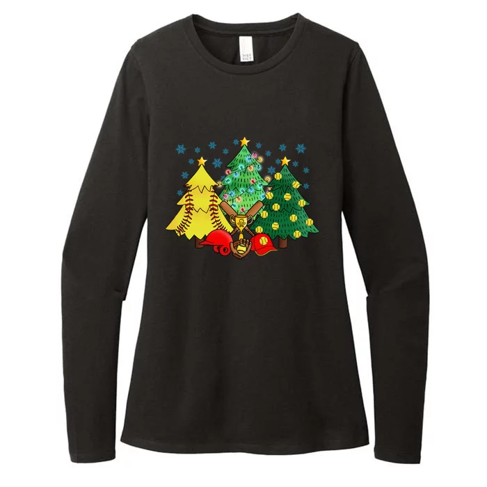 Christmas Softball Ball Christmas Tree Xmas Catcher Pitcher Cute Gift Womens CVC Long Sleeve Shirt