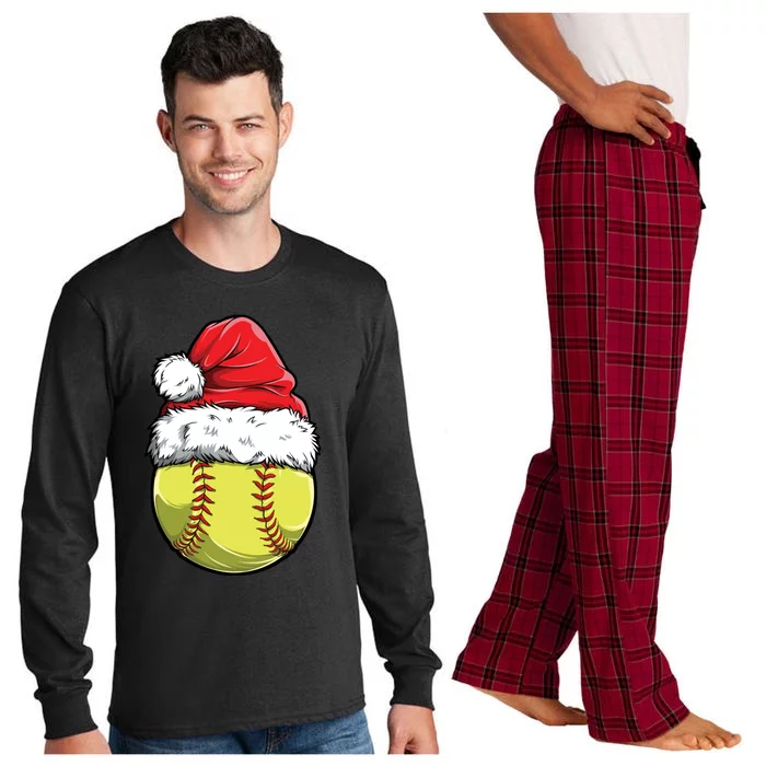 Christmas Softball Ball Santa Hat Xmas Catcher Pitcher Cool Gift Long Sleeve Pajama Set