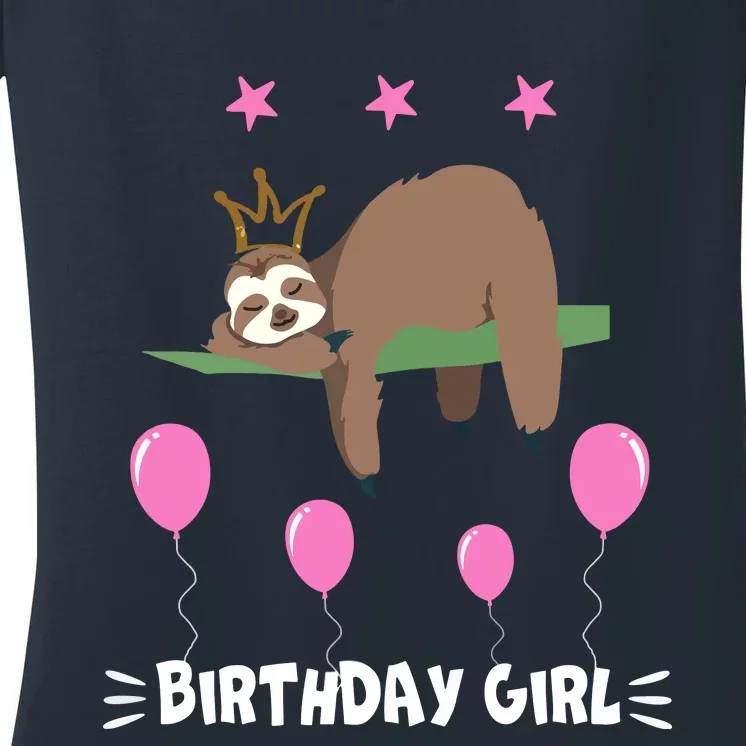 Cute Sloth Balloons Birthday Party Animal Women's V-Neck T-Shirt