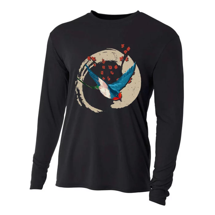 Colorful Swallow Birds Lover Nature Swallows Cooling Performance Long Sleeve Crew