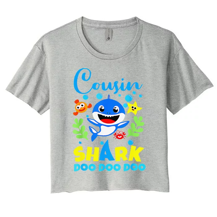 Cousin Shark Birthday Cousin Shark Family Mother's Day Women's Crop Top Tee