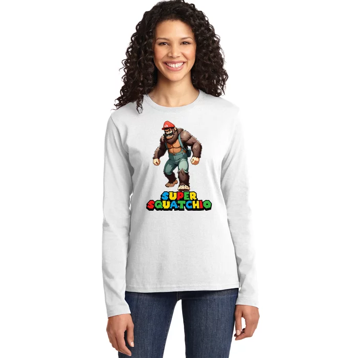 Cute Sasquatch Bigfoot Gamer Gaming Ladies Long Sleeve Shirt