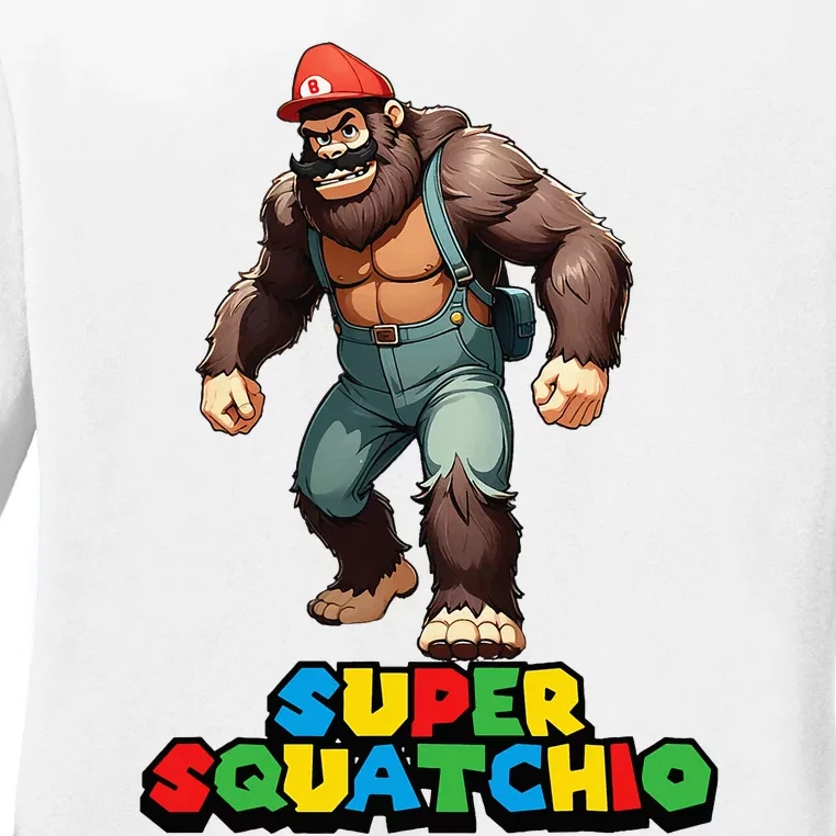 Cute Sasquatch Bigfoot Gamer Gaming Ladies Long Sleeve Shirt