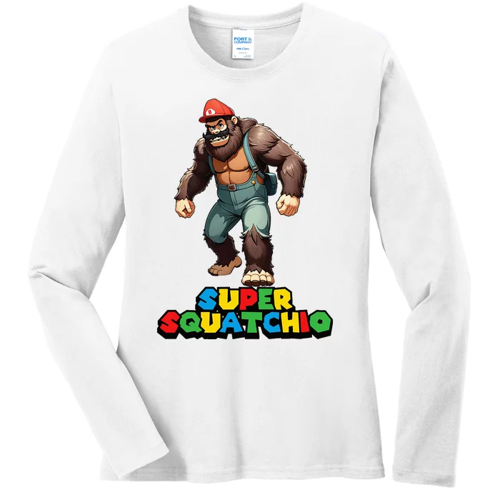 Cute Sasquatch Bigfoot Gamer Gaming Ladies Long Sleeve Shirt