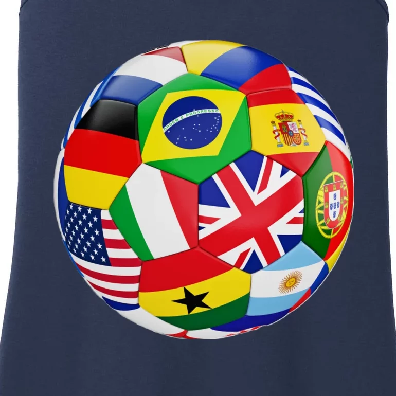 Cool Soccer Ball With World Flags Ladies Essential Tank