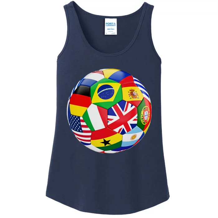 Cool Soccer Ball With World Flags Ladies Essential Tank