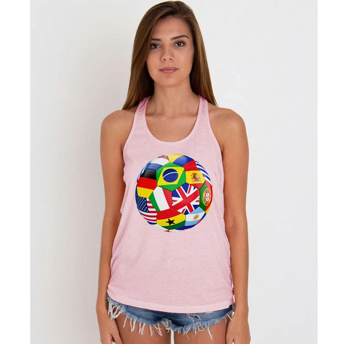 Cool Soccer Ball With World Flags Women's Knotted Racerback Tank