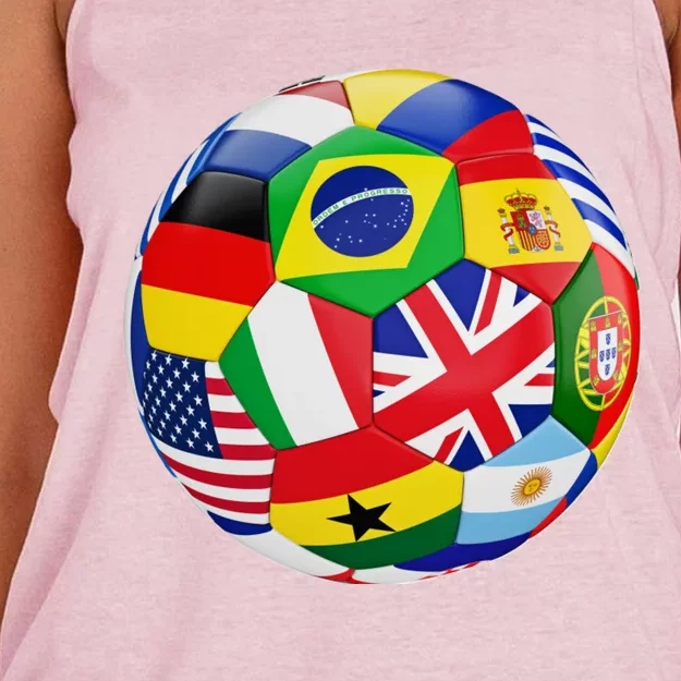 Cool Soccer Ball With World Flags Women's Knotted Racerback Tank