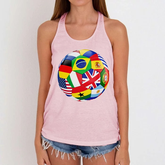 Cool Soccer Ball With World Flags Women's Knotted Racerback Tank