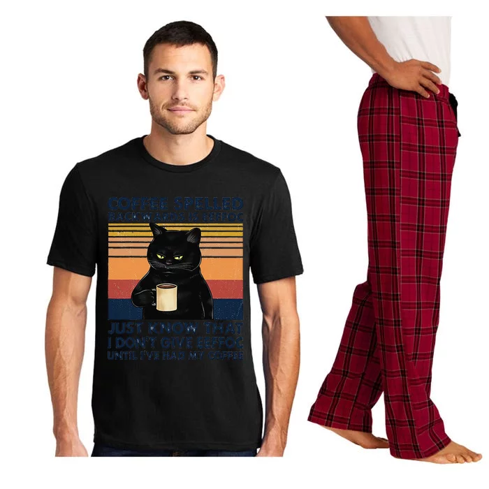 Coffee Spelled Backwards Is Eeffoc Cat Drinking Vintage Pajama Set