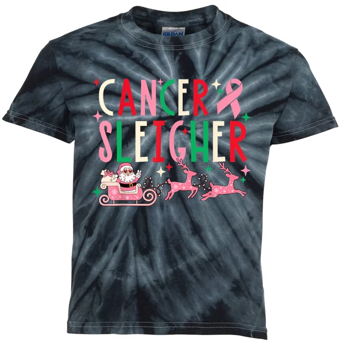 Cancer Sleigher Breast Cancer Awareness Pink Ribbon Kids Tie-Dye T-Shirt