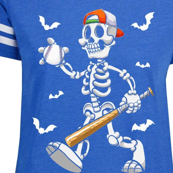 Cool Skeleton Baseball Lover Halloween Baseball Player Enza Ladies Jersey Football T-Shirt