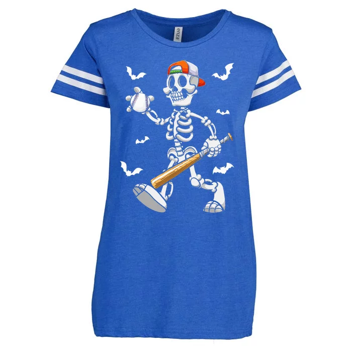 Cool Skeleton Baseball Lover Halloween Baseball Player Enza Ladies Jersey Football T-Shirt