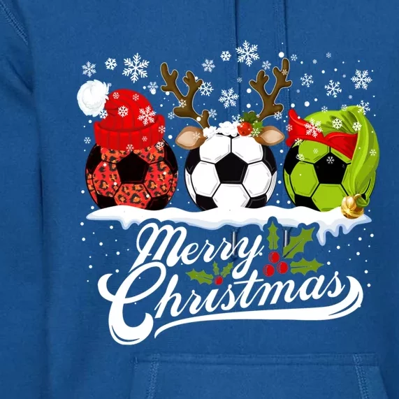 Christmas Soccer Ball Santa Hat Elf Reindeer Funny Xmas Gift Premium Hoodie