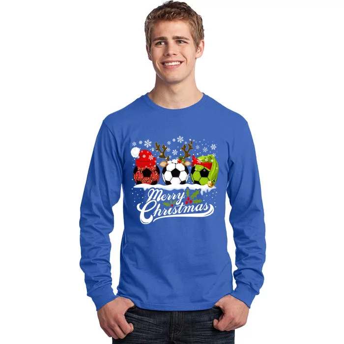 Christmas Soccer Ball Santa Hat Elf Reindeer Funny Xmas Gift Tall Long Sleeve T-Shirt