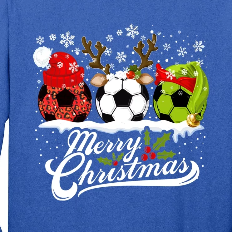 Christmas Soccer Ball Santa Hat Elf Reindeer Funny Xmas Gift Tall Long Sleeve T-Shirt